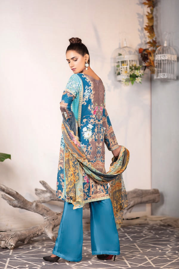 Cobalt - Digital Embroidered Karandi