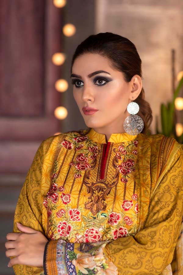 Cadmium Yellow - DIGITAL PRINTED & EMBROIDERED KARANDI 3PC