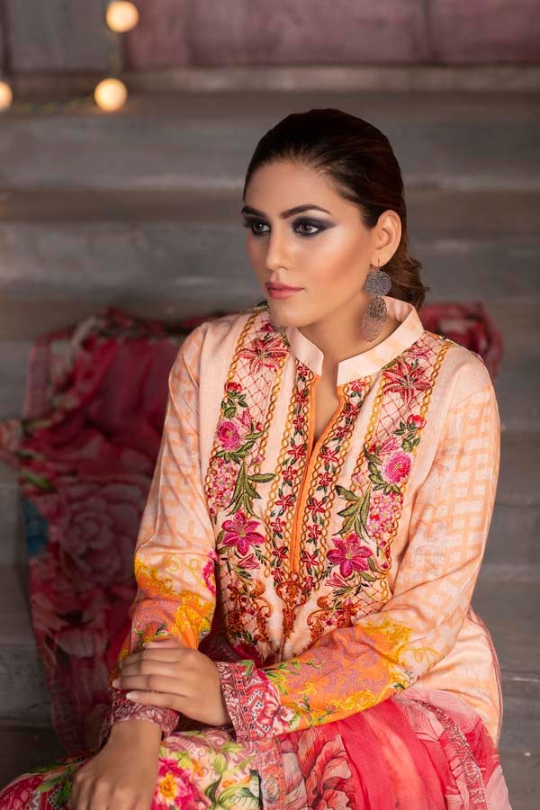 Cinnamon Satin - DIGITAL PRINTED & EMBROIDERED KARANDI 3PC