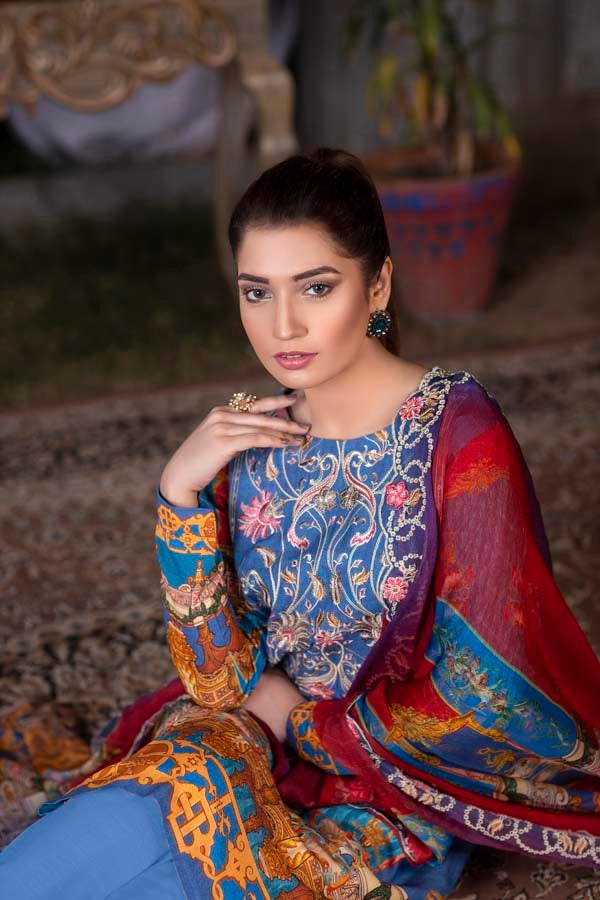 Deep Ocean Digital Printed & Embroidered Karandi 3PC