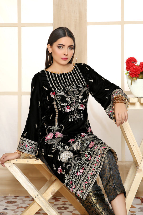Black Era - Embroidered Velvet Unstitch 2PC