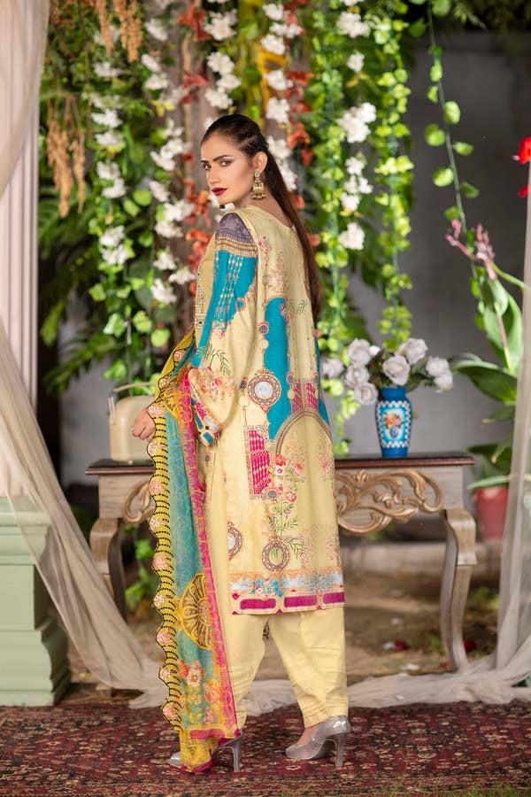 Alyssa - Digital Printed & Embroidered Linen 3PC