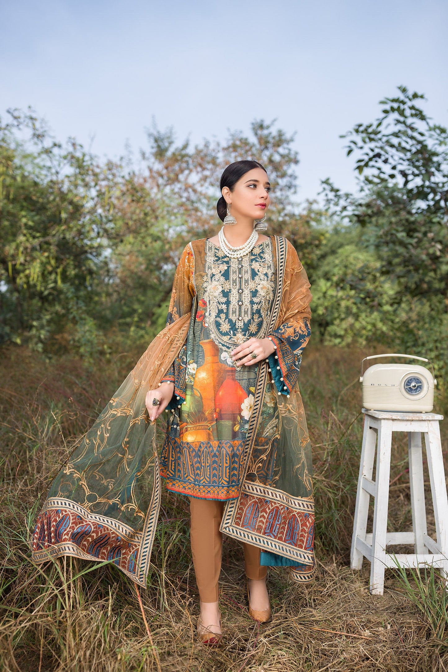 Amber Burnt - Digital Embroidered Swiss Voil 3PC