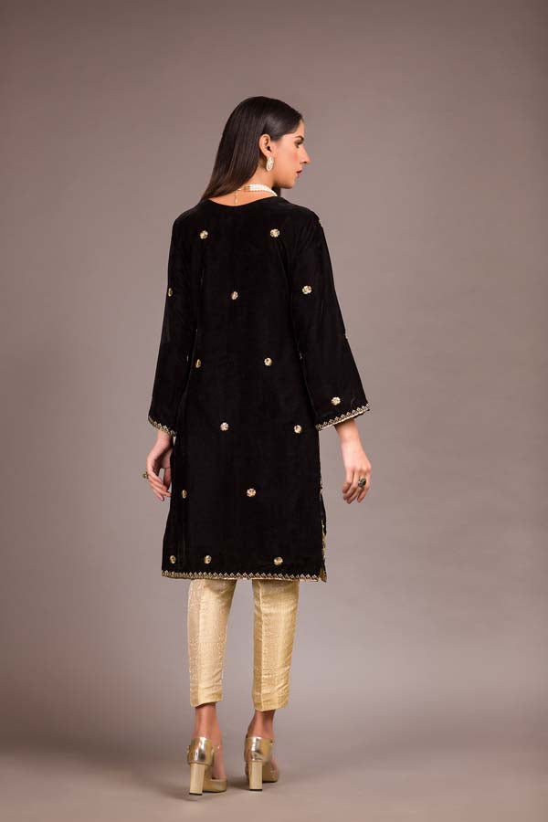 Black Forest - Embroidered Velvet Unstitch Kurti