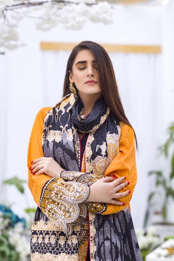 Canary - Embroidered Viscose with Cotail Shawl (2 Piece)