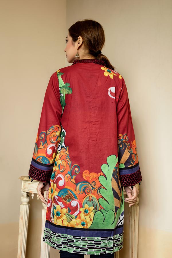 Crimson- Stitched Lawn Kurti
