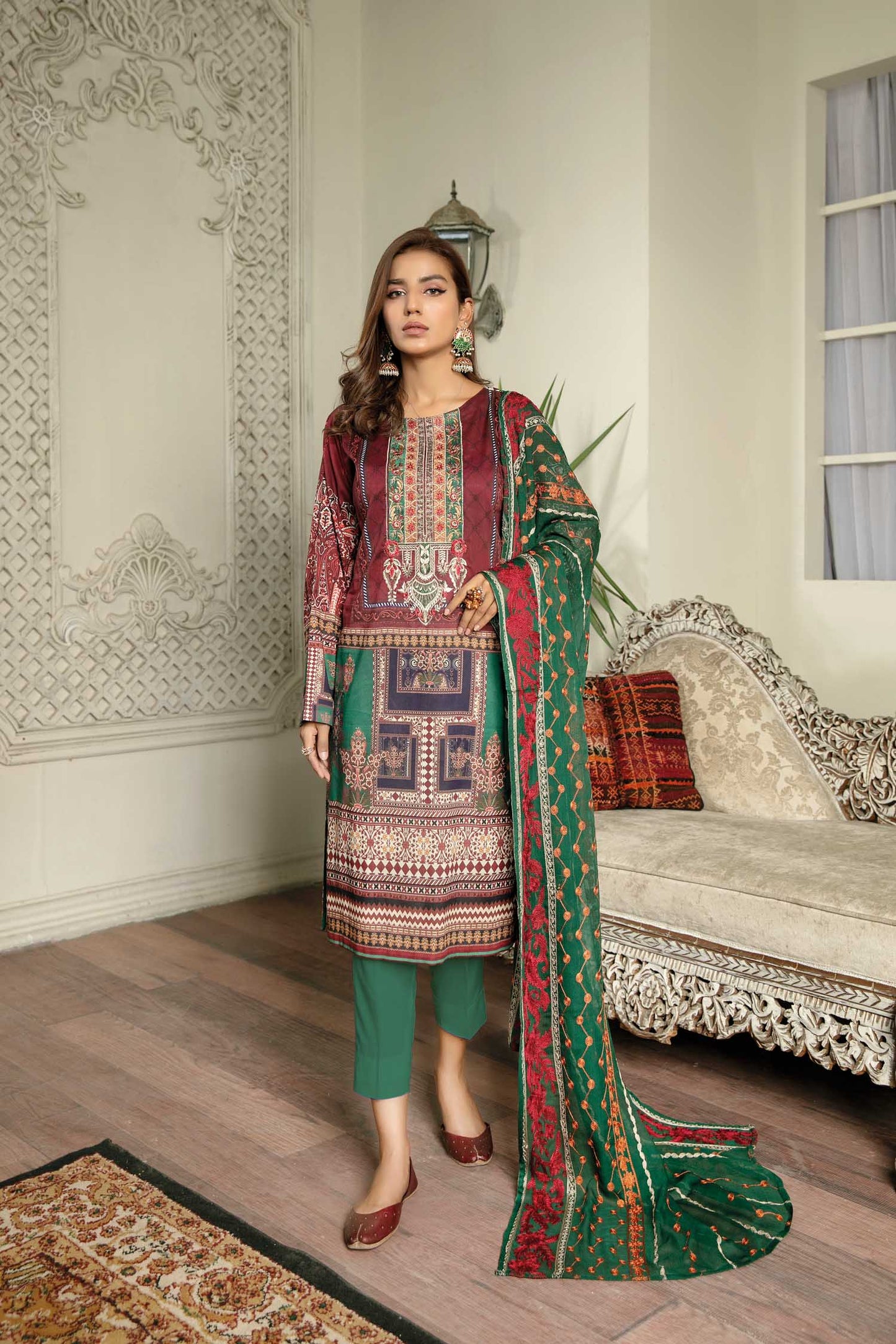 Sawary Green - Digital Printed & Embroidered Lawn 3 piece