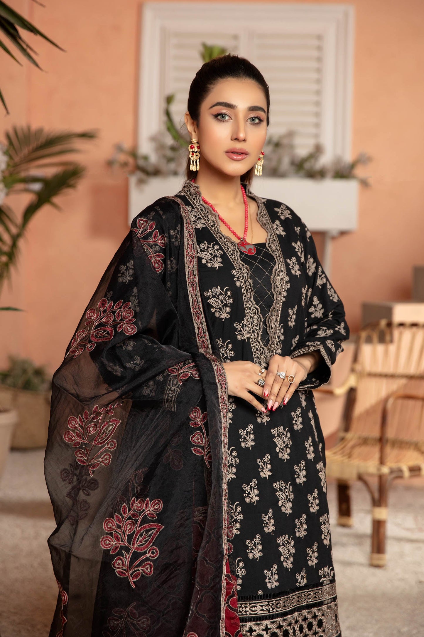Dark Salmon - Embroidered Lawn Stitched 3PC