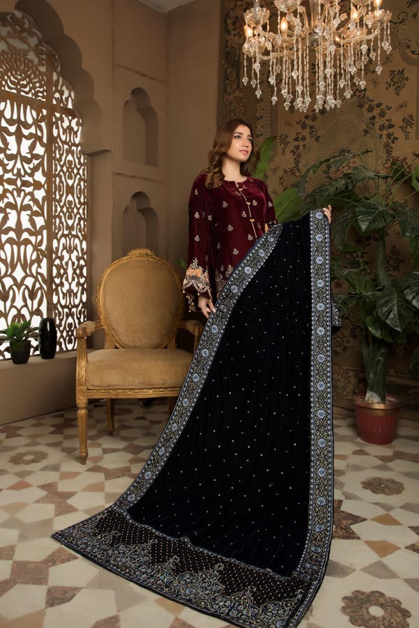 Esta - Hand Embellished Velvet Shawl