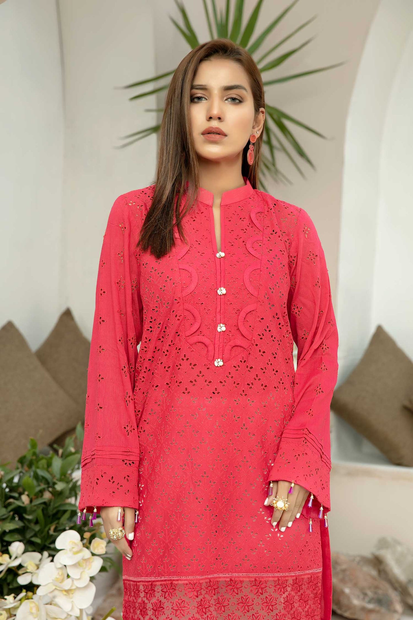 Raspberry - Embroidered Schiflli Lawn Stitched