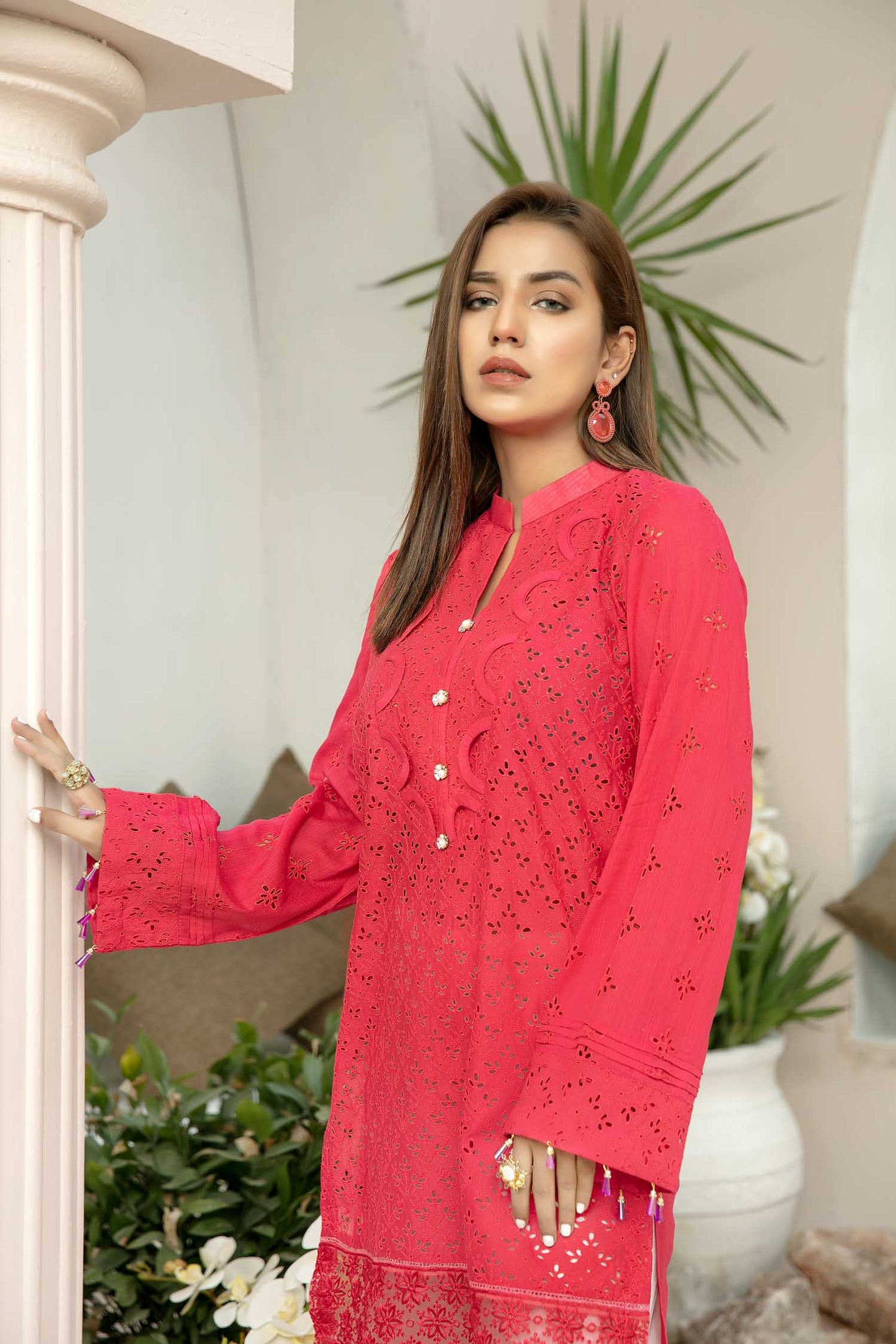 Raspberry - Embroidered Schiflli Lawn Stitched