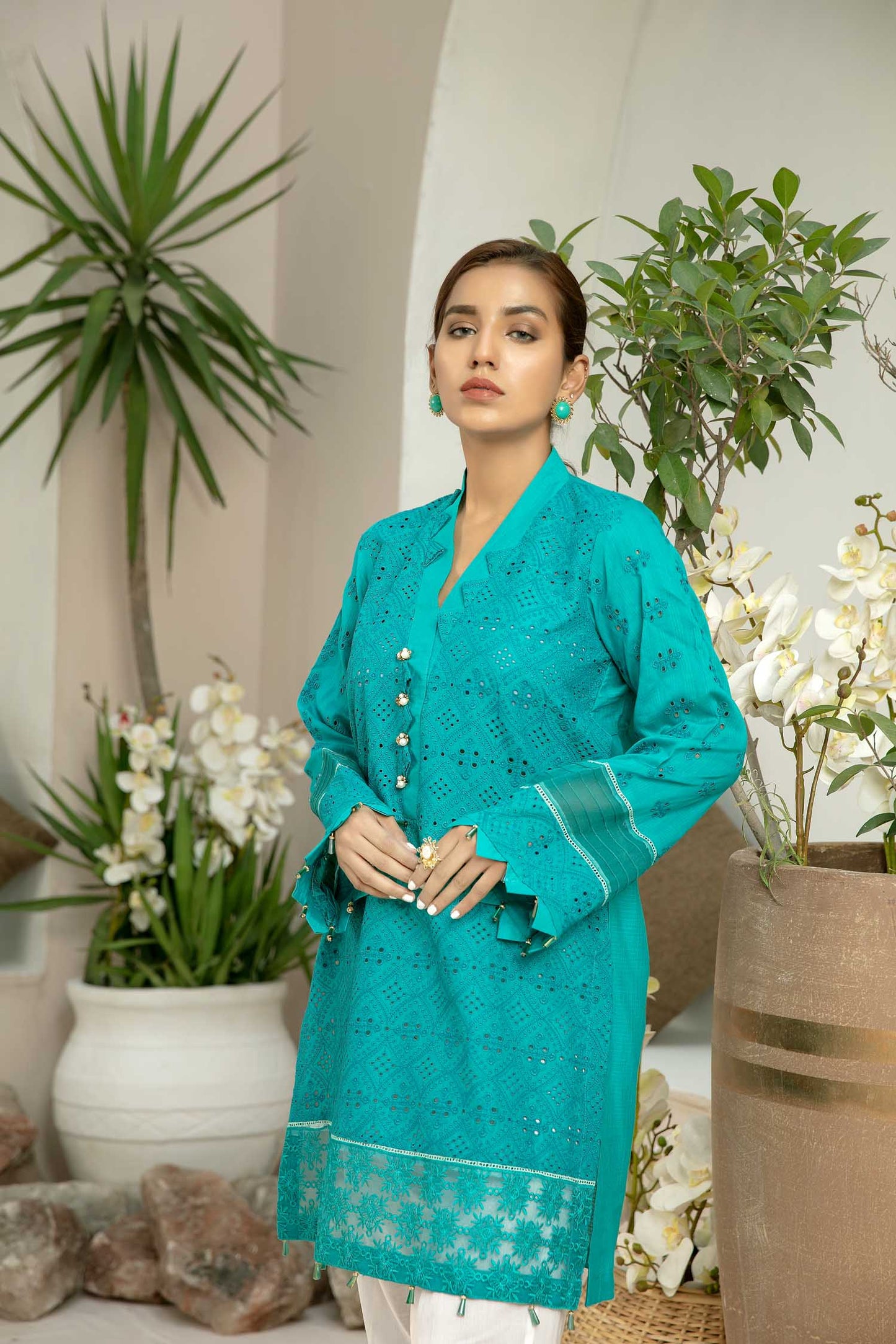 Blue Lagoon - Embroidered Schiflli Lawn Stitched