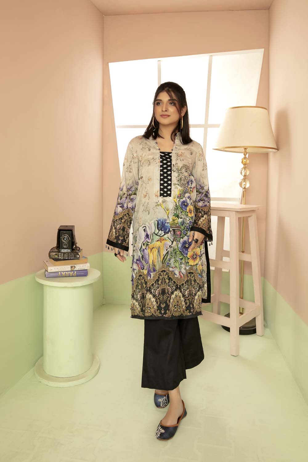 Rich Grey - Printed Stitch Kurti
