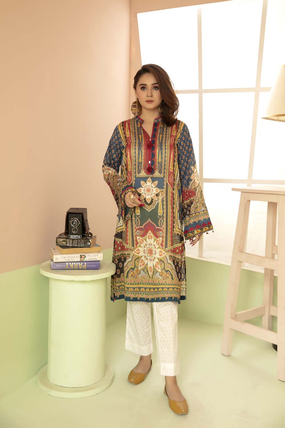 Spring Charcoal - Printed Stitch Kurti