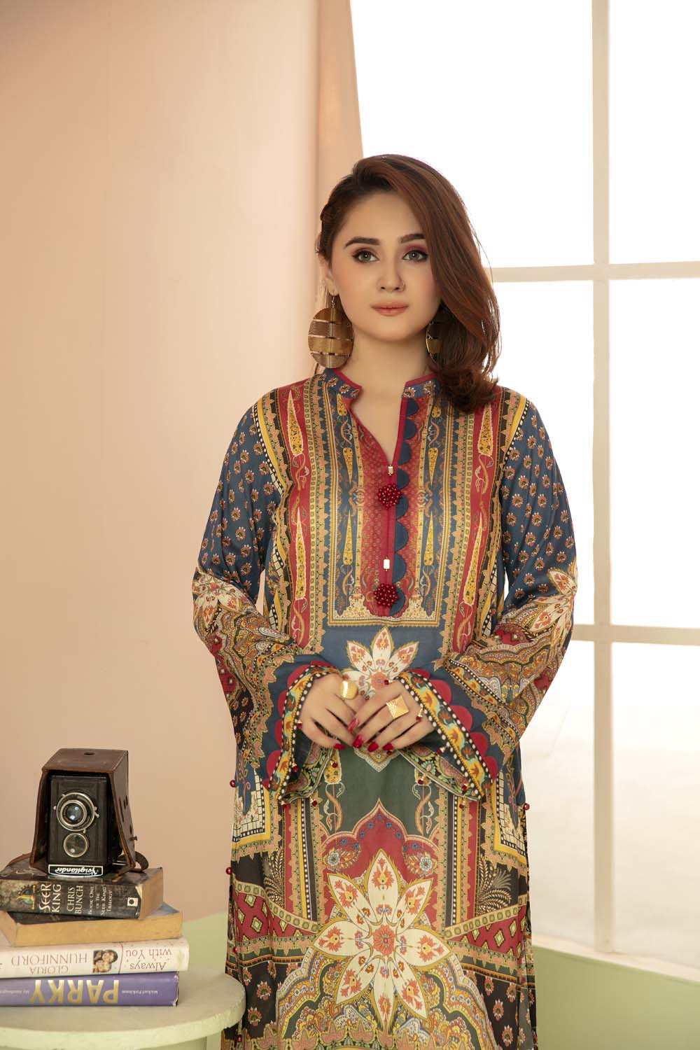 Spring Charcoal - Printed Stitch Kurti