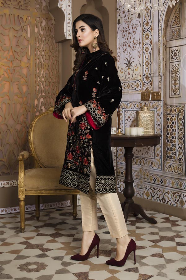 Black 01 - Embroidered Velvet Un Stitched (2 Piece)