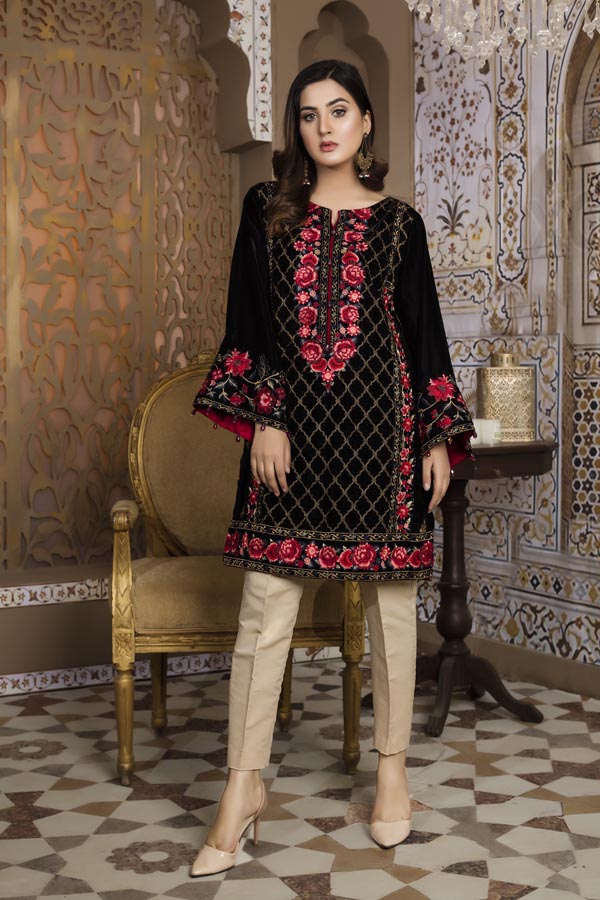 Black 02 - Embroidered Velvet Un Stitched (2 Piece)
