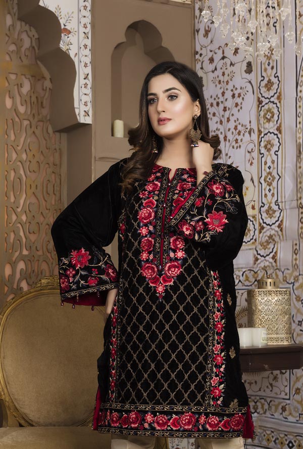 Black 02 - Embroidered Velvet Un Stitched (2 Piece)