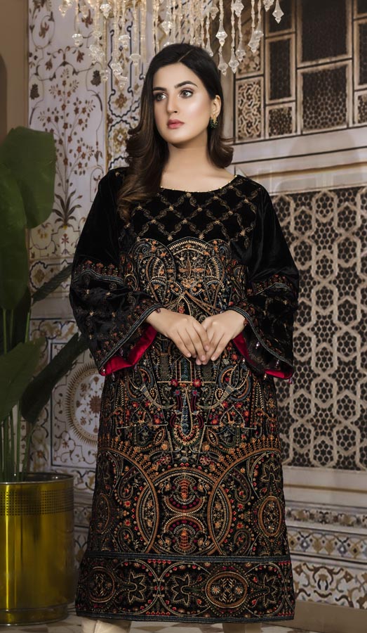 Black 03 - Embroidered Velvet Un Stitched (2 Piece)