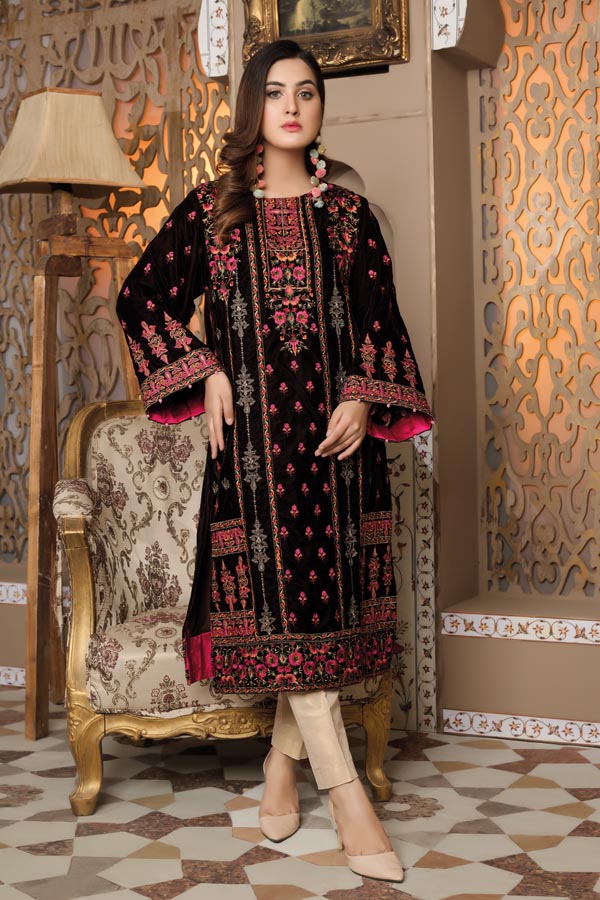 Black 05 - Embroidered Velvet Un Stitched (2 Piece)