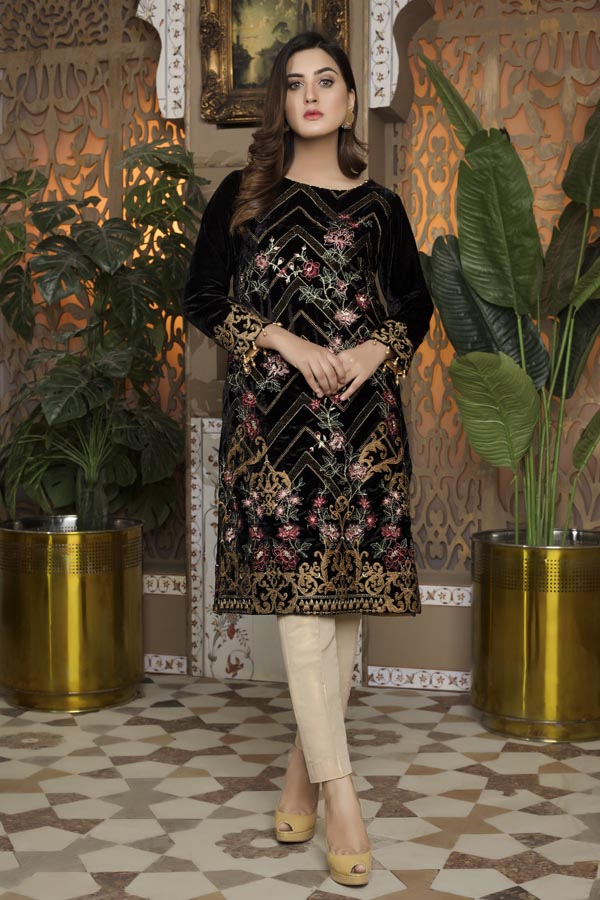 Black 05 - Embroidered Velvet Un Stitched (2 Piece)