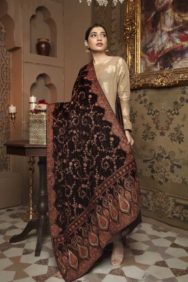 Cosmic - Embroidered Velvet Shawl