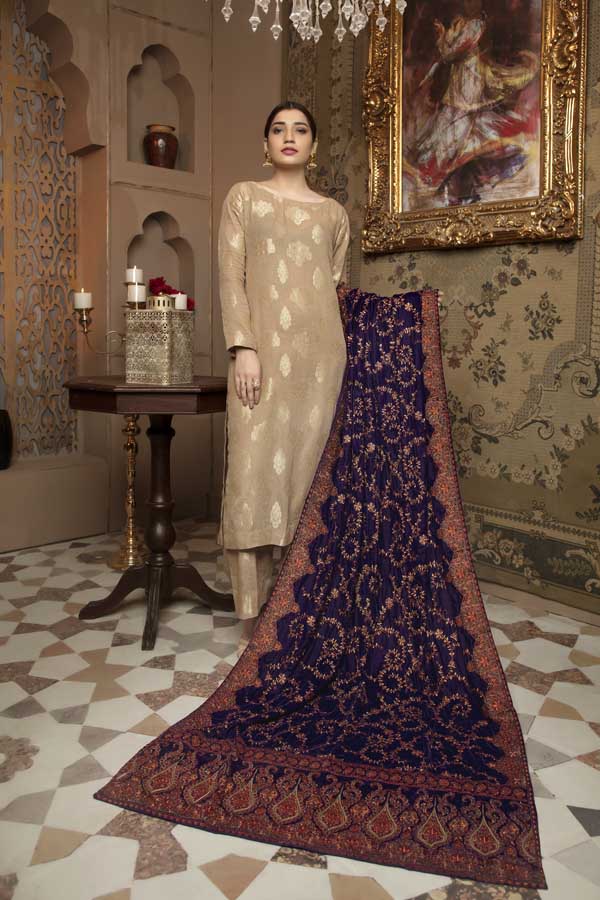 Egyptian Blue - Embroidered Velvet Shawl