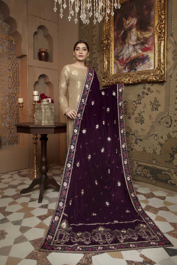 Eminence - Embroidered Velvet Shawl