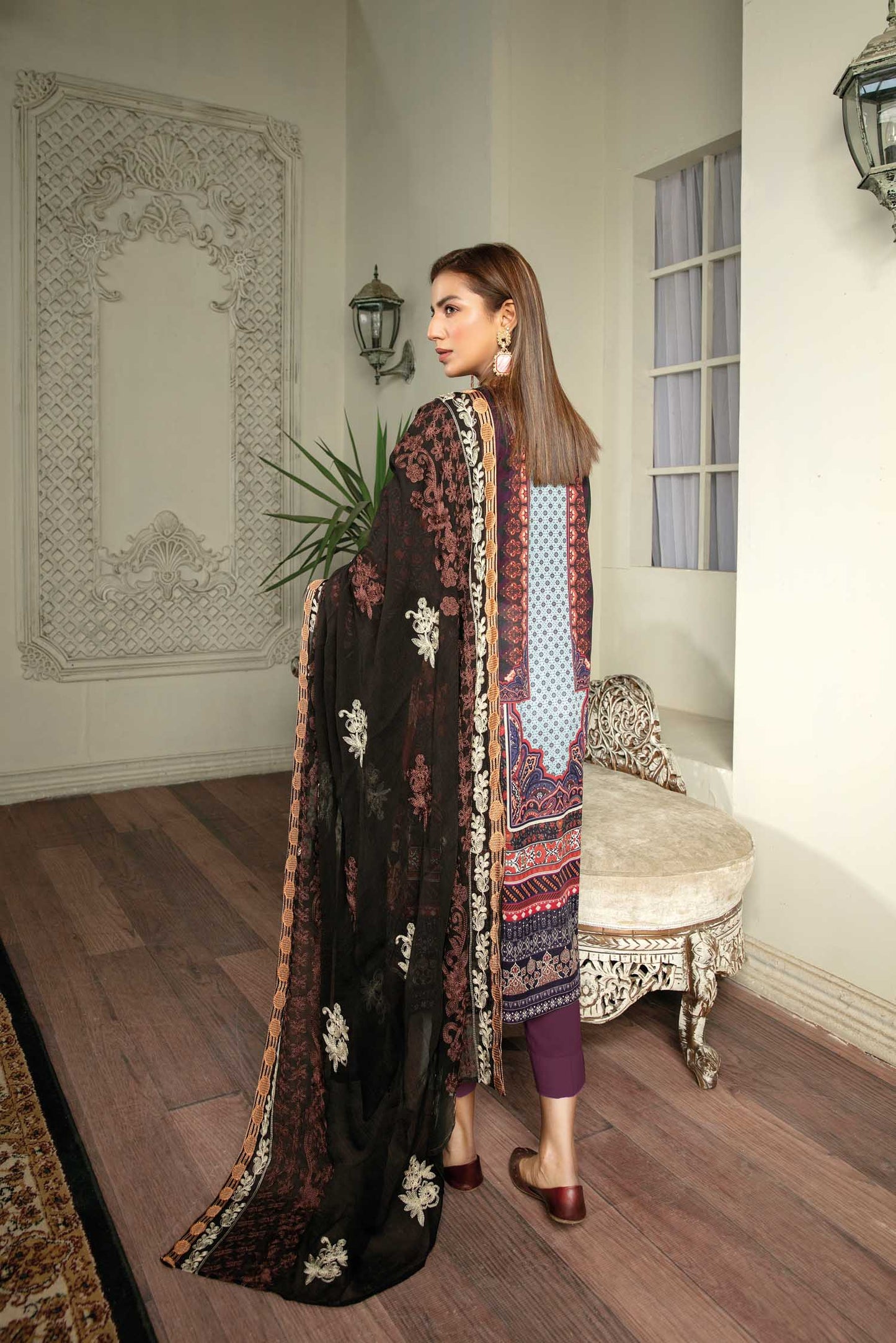 Soft Amber - Digital Printed & Embroidered Lawn 3 piece