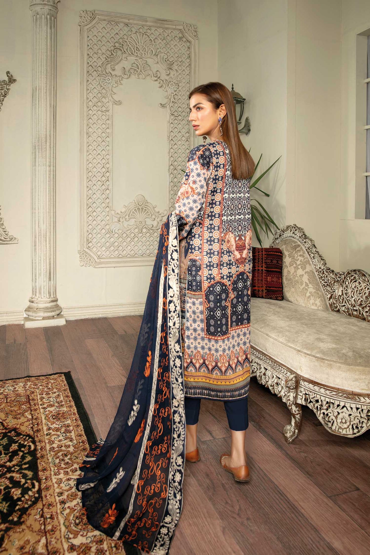 Soft Amber - Digital Printed & Embroidered Lawn 3 piece