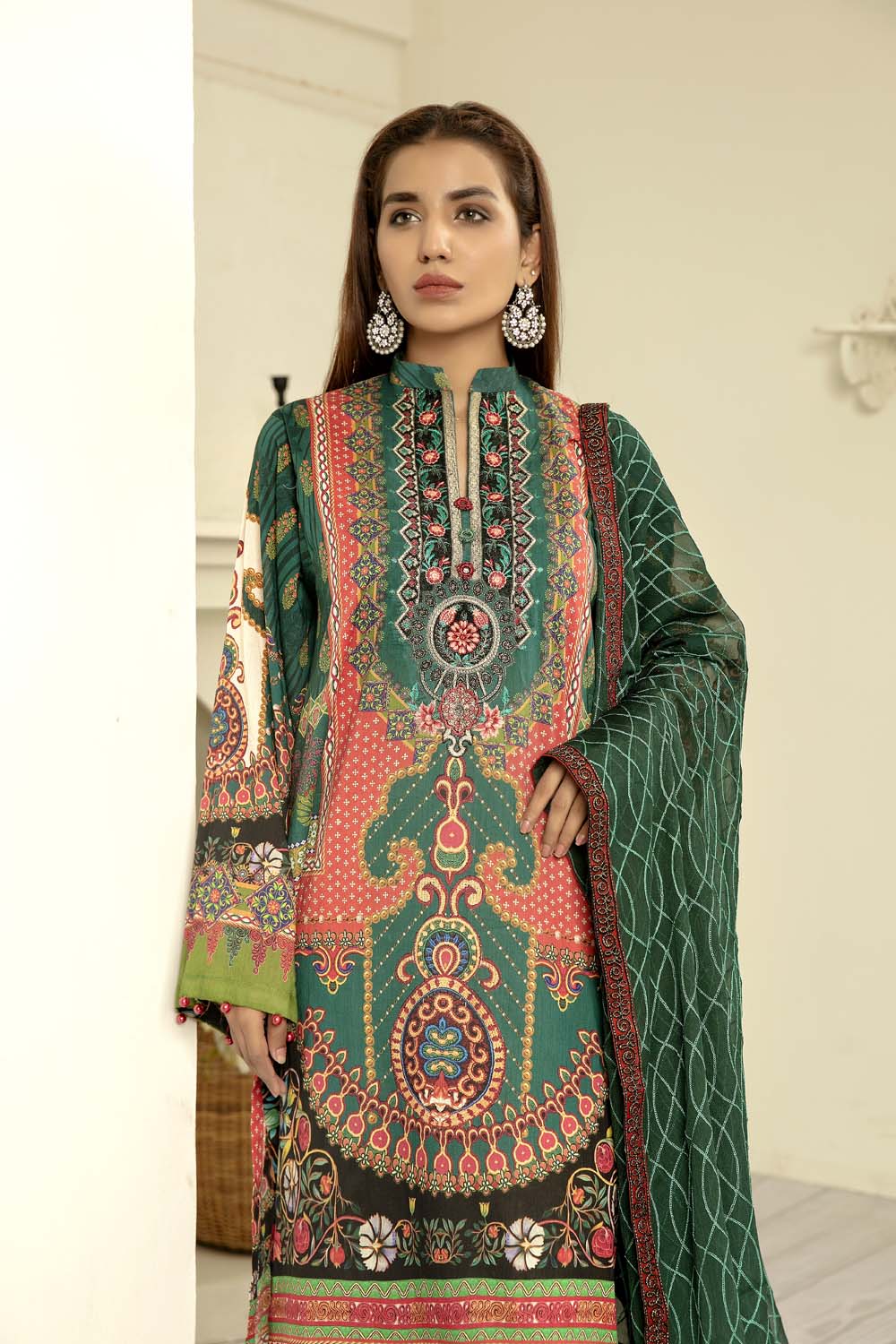 Malachite - Digital Printed & Embroidered Lawn