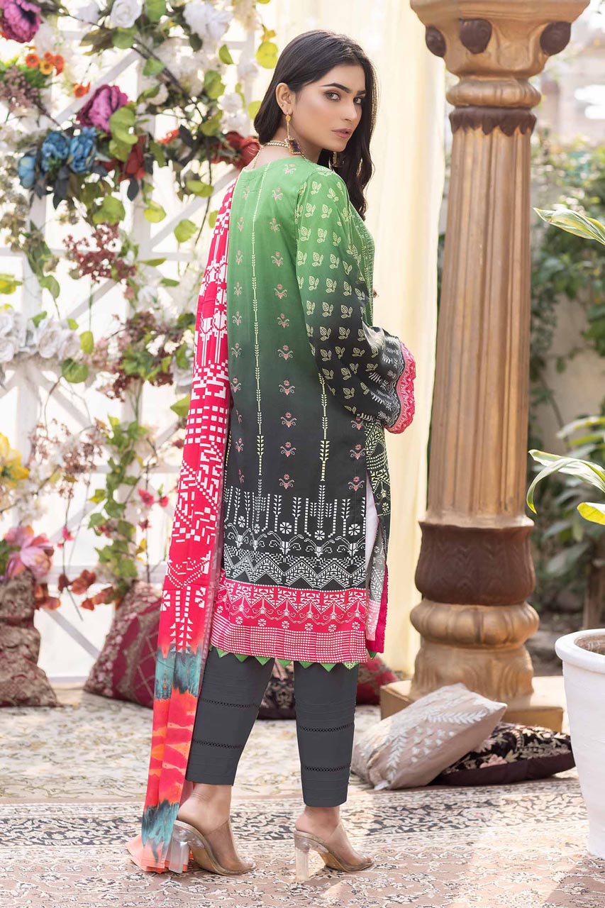 Hazel Green - Stitched Digital Printed Linen 3PC