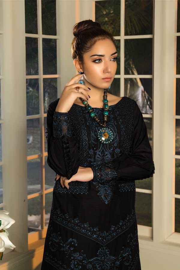 Blue Berry - Premium Embroidered Jacquard Unstiched Lawn Kurti