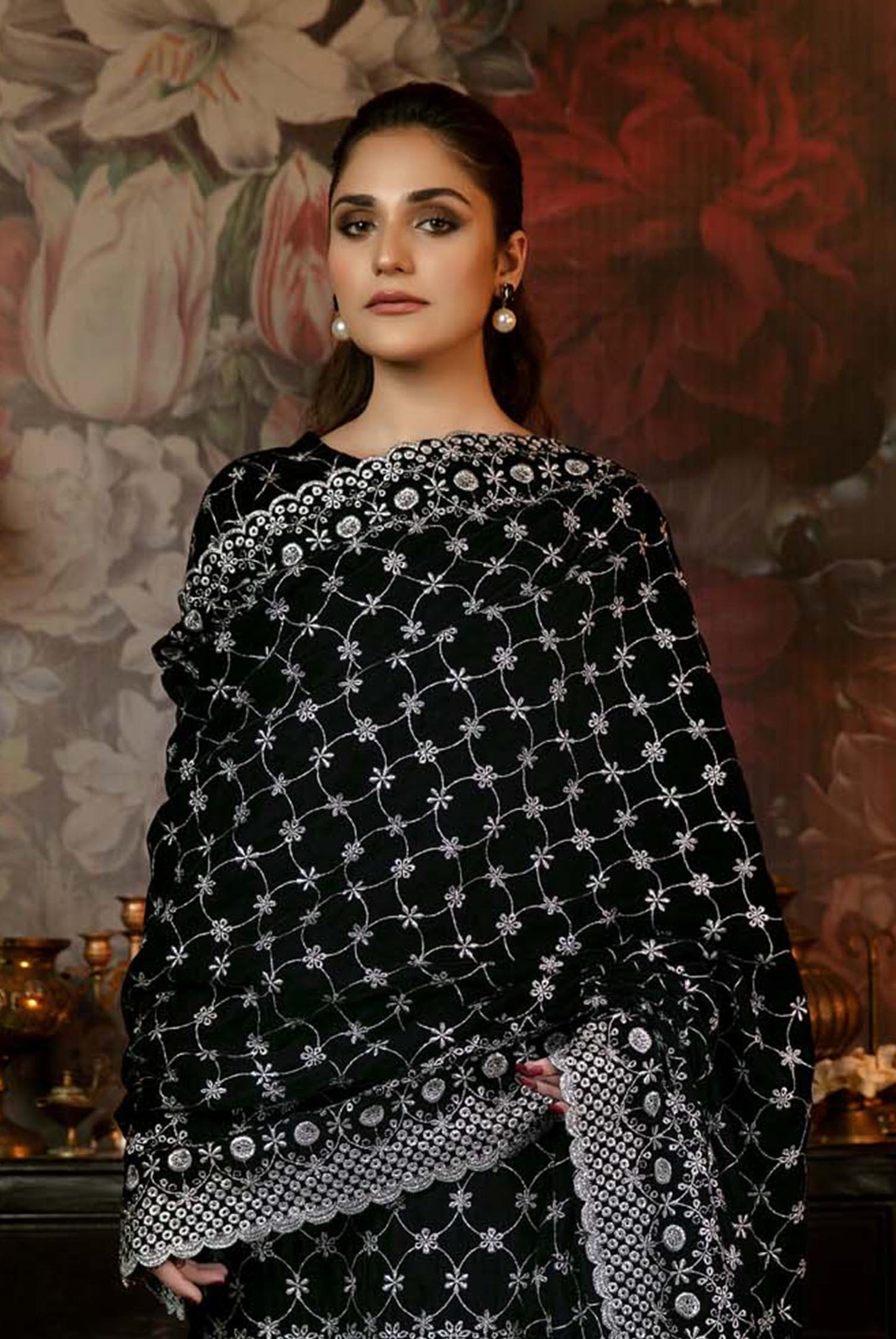 Calla Lily - Embroidered Velvet 3PC Stitched