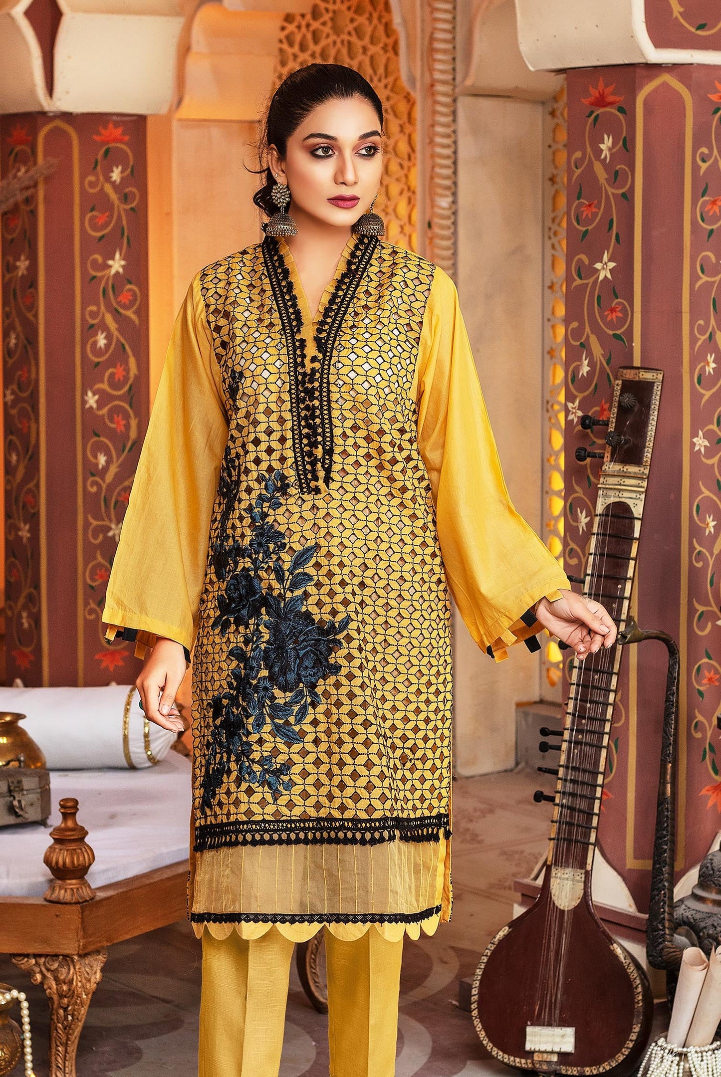 Sun Flower - Embroidered Schiflli Lawn Stitched