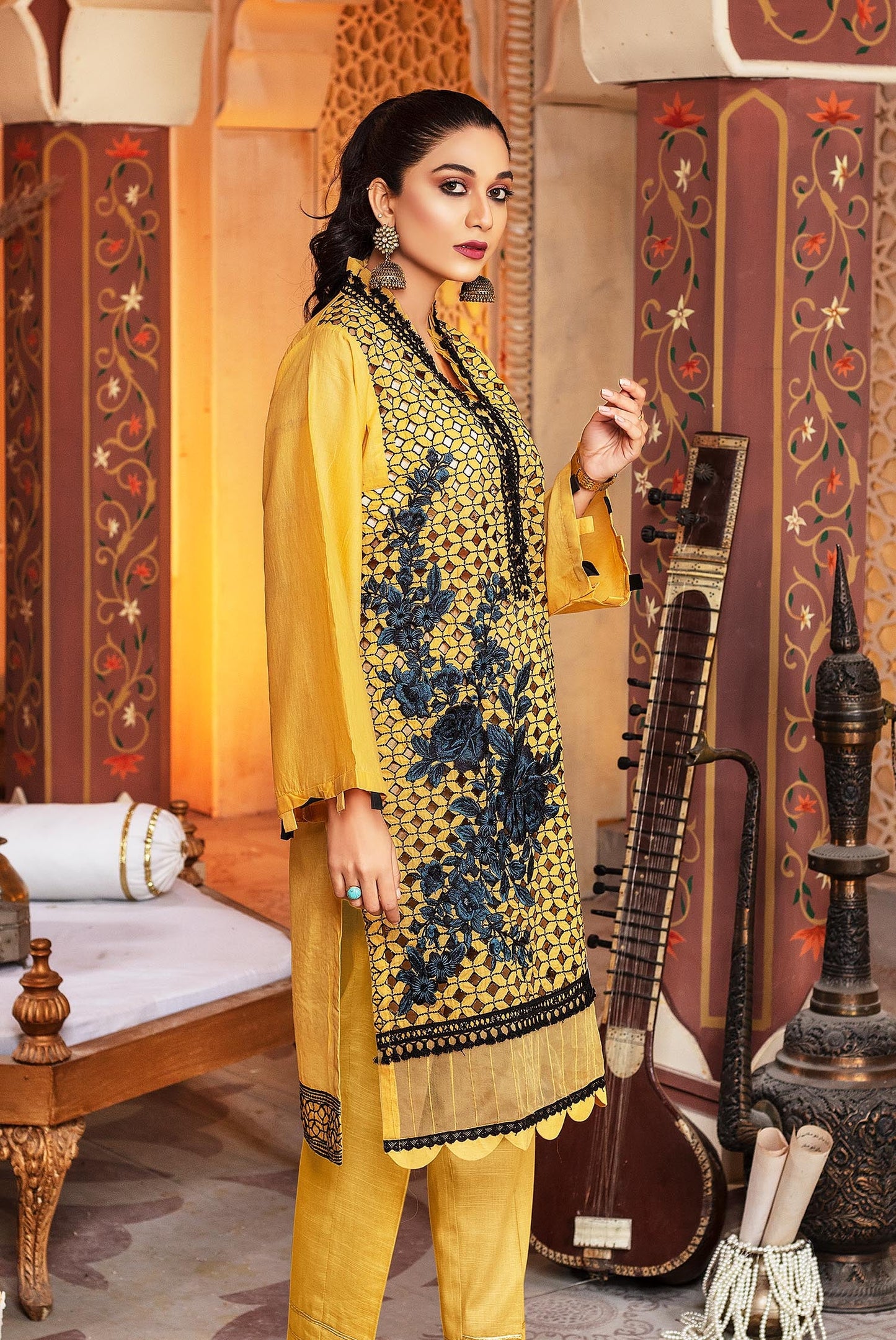 Sun Flower - Embroidered Schiflli Lawn Stitched