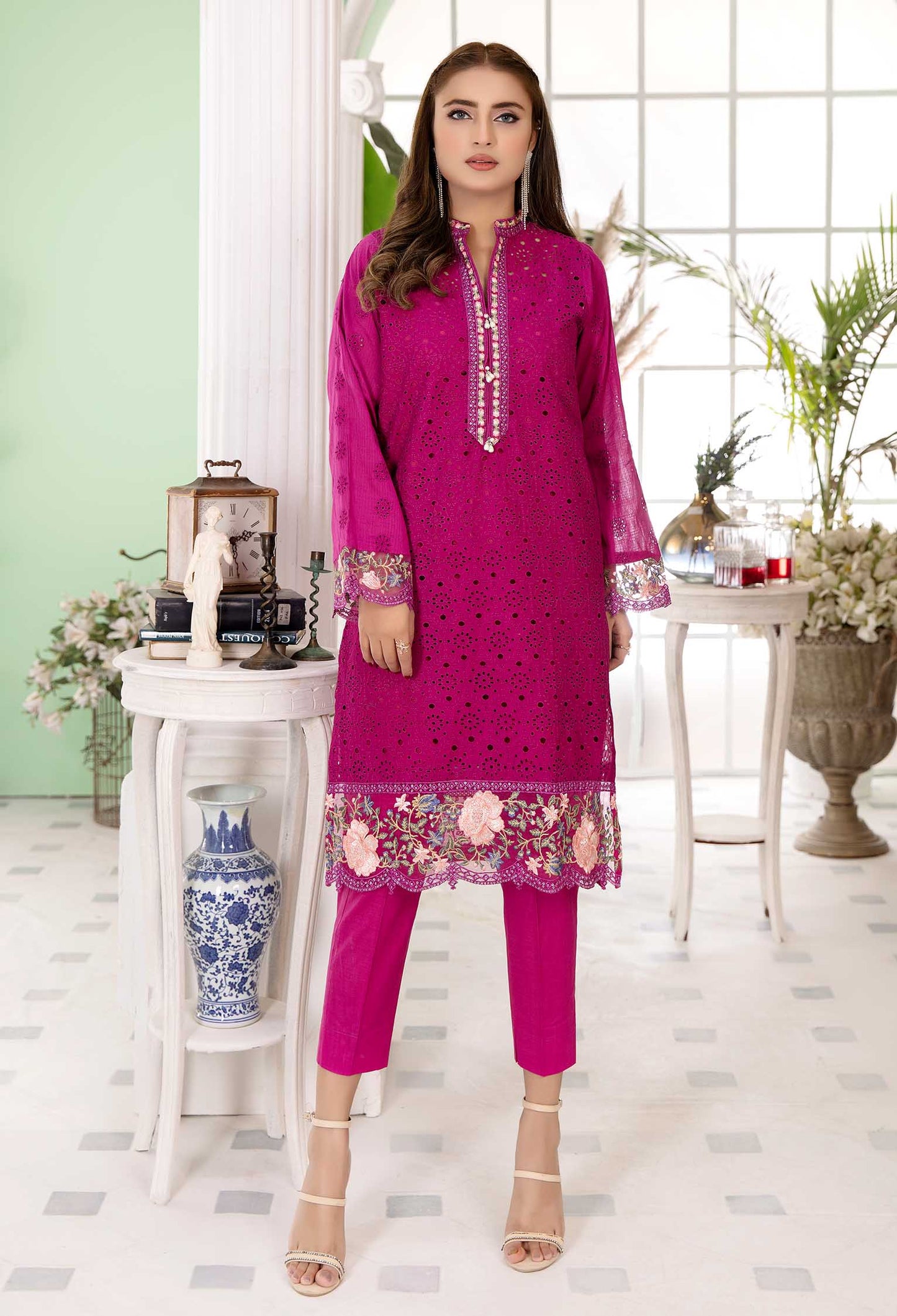 Taffy Pink - Embroidered Stitch Chikankari Shirt