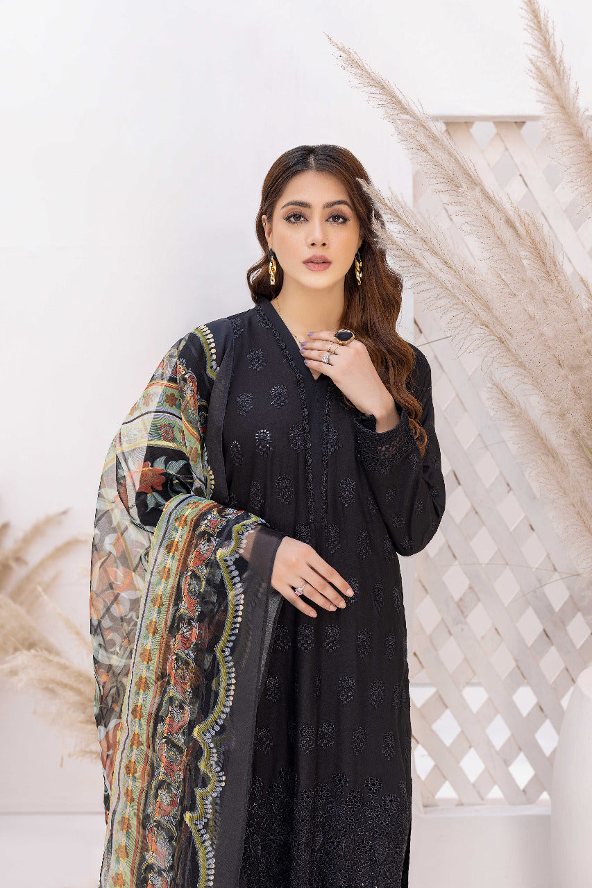 Obsidian - Schiffli Embroidered Linen 3PC Pret