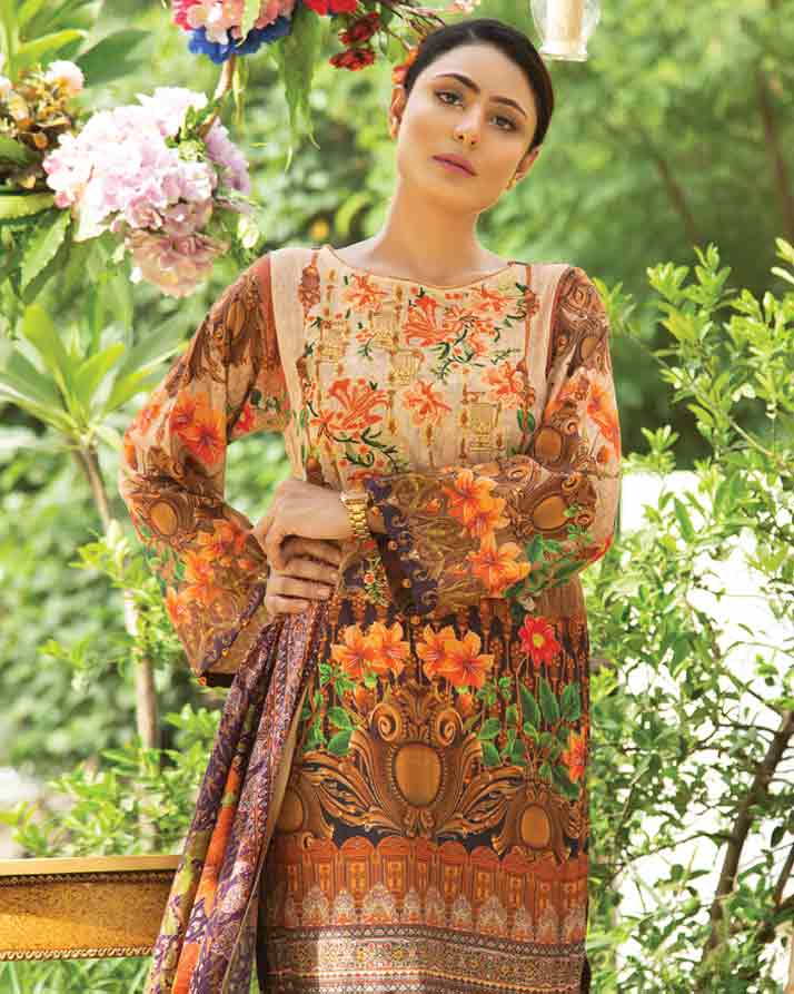 BEIGE BROWN- DIGITAL PRINTED & EMBROIDERED KHADDAR