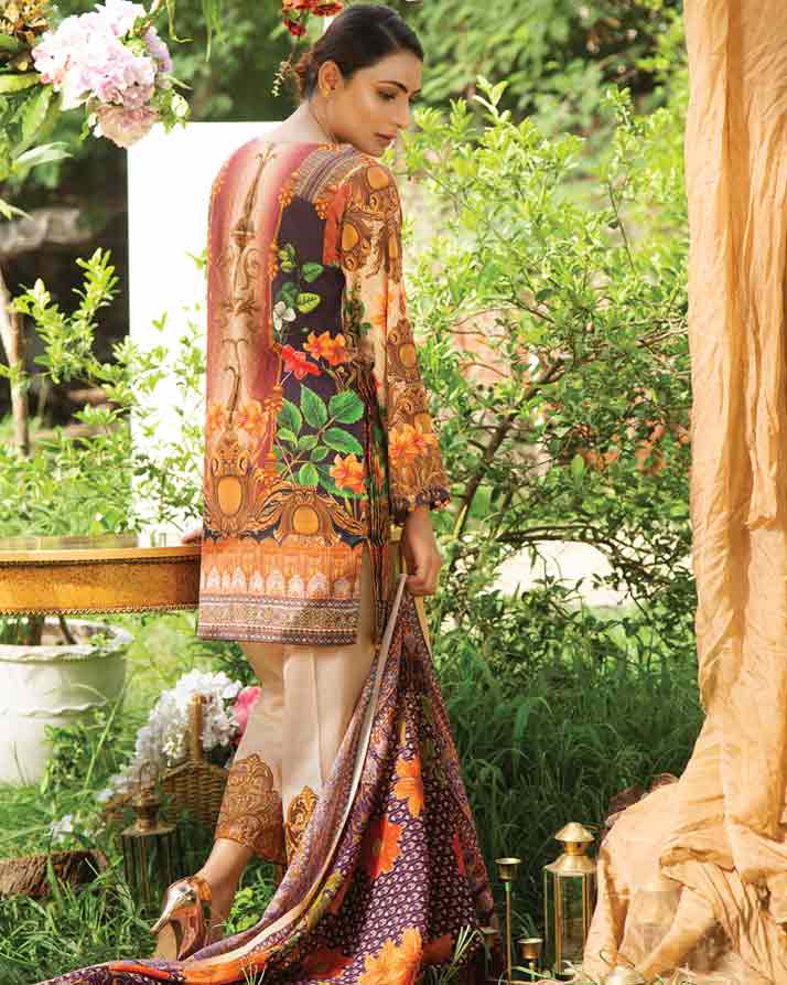 BEIGE BROWN- DIGITAL PRINTED & EMBROIDERED KHADDAR