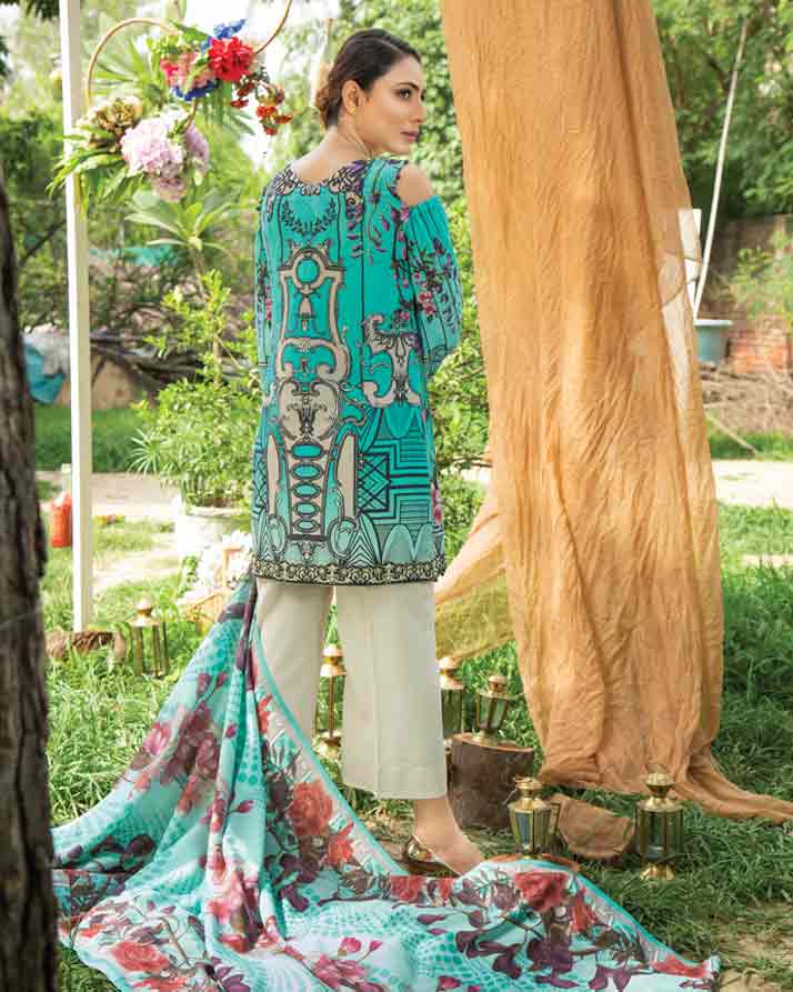 AQUA- DIGITAL PRINTED & EMBROIDERED KHADDAR