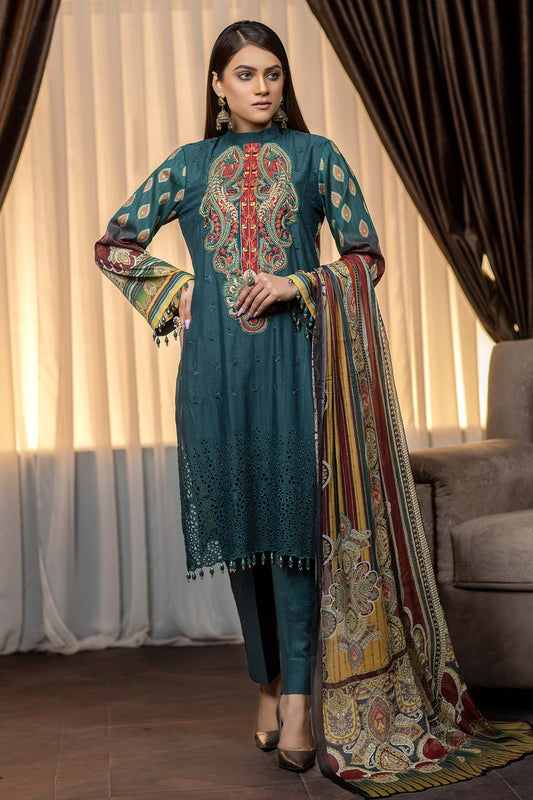 Blue Dianne - Embroidered & Printed Lawn