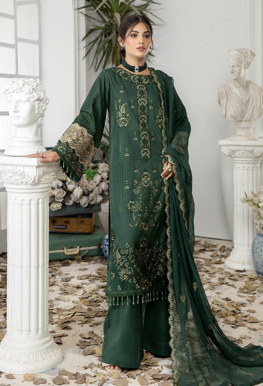 Timber Green - Embroidered Unstitched Lawn