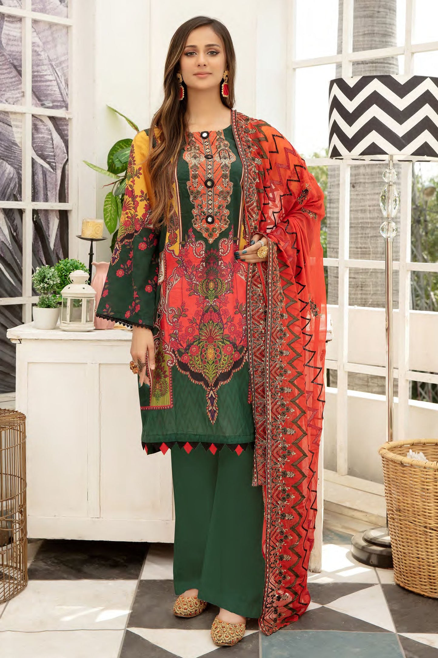 Emerald - Digital Printed and Embroidered Suvic Chiffon