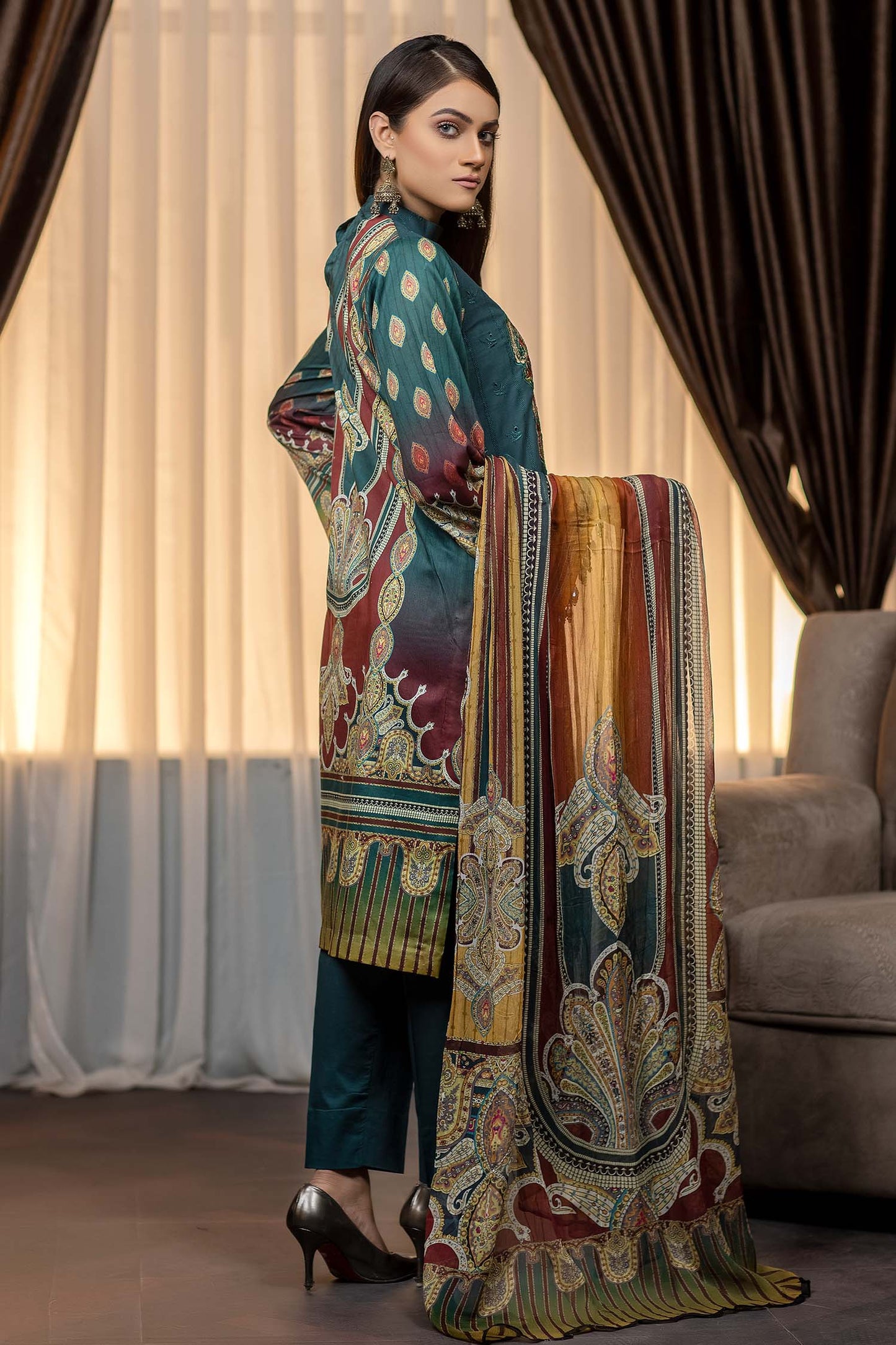 Blue Dianne - Embroidered & Printed Lawn