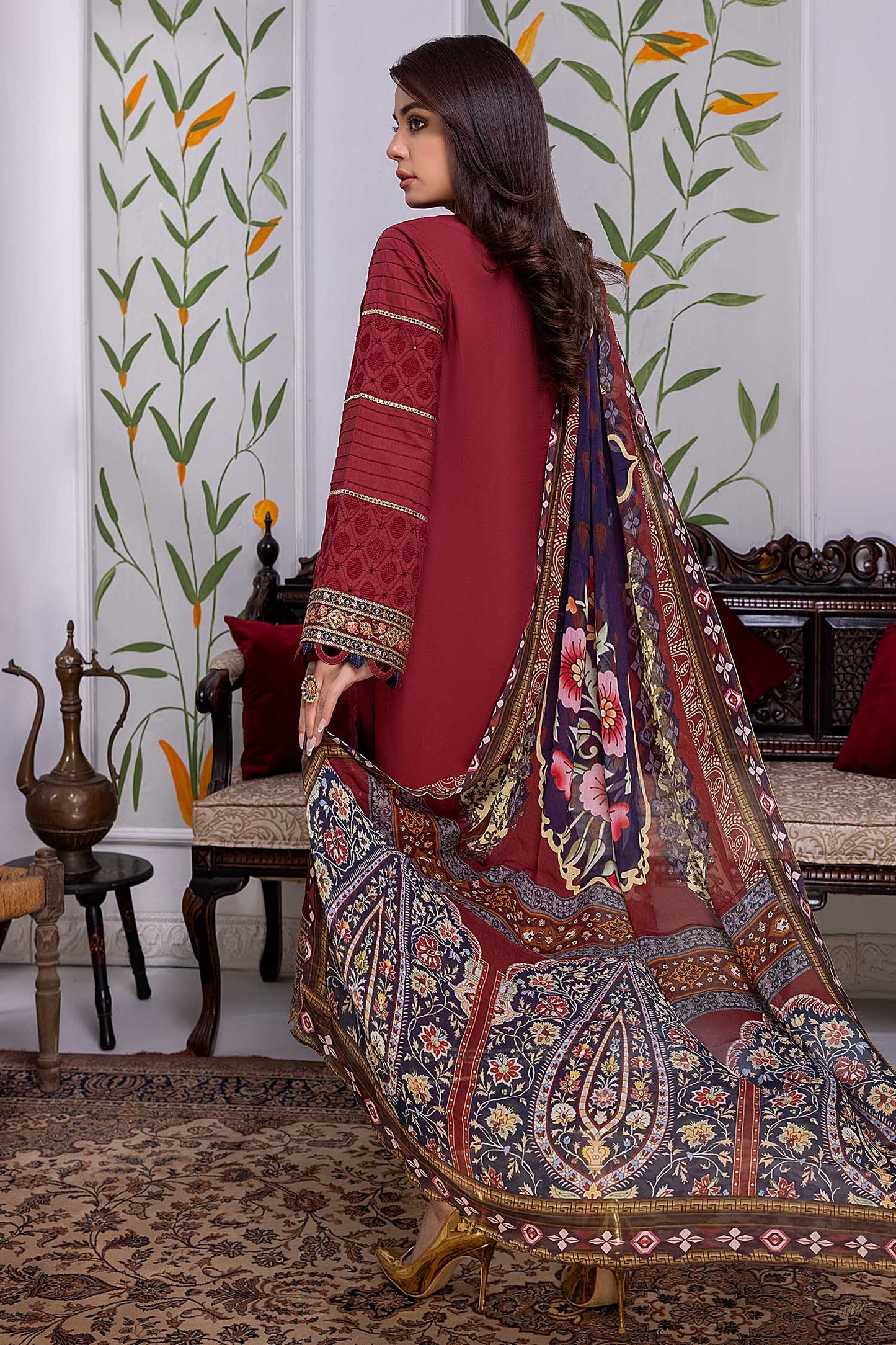 Claret - Chikankari Embroidered Lawn Stitched 3PC