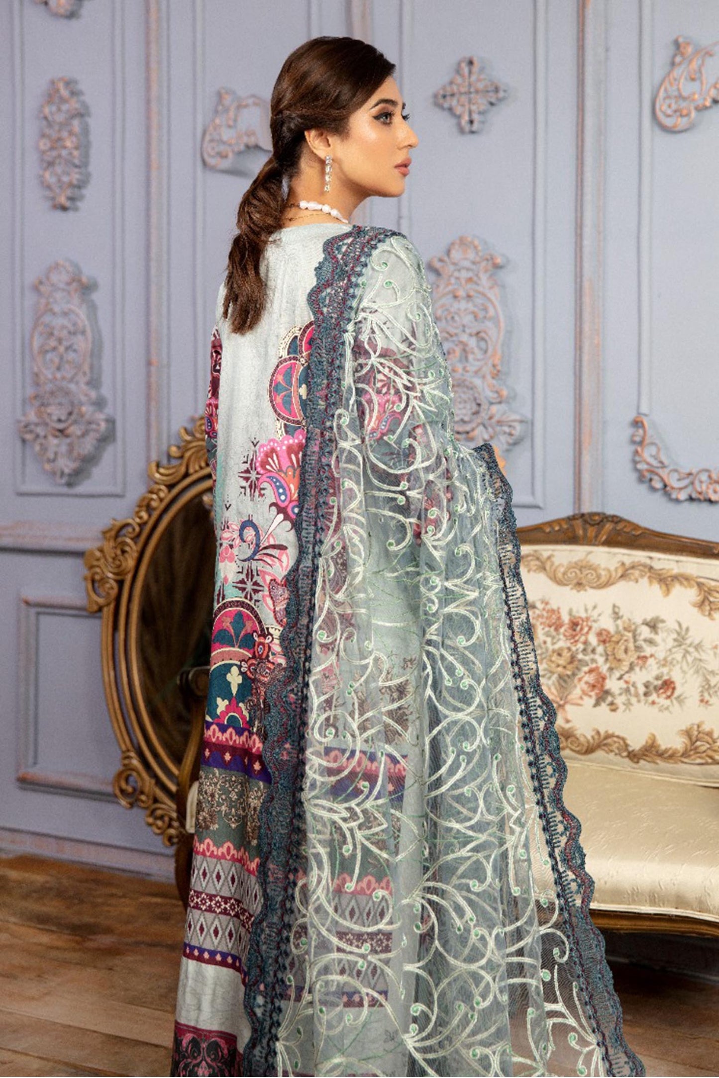 Blush Grey - Digital Printed & Schiffli Embroidered Lawn 3PC