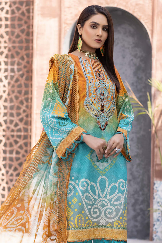 Verdigris - Digital Printed & Embroidered Lawn