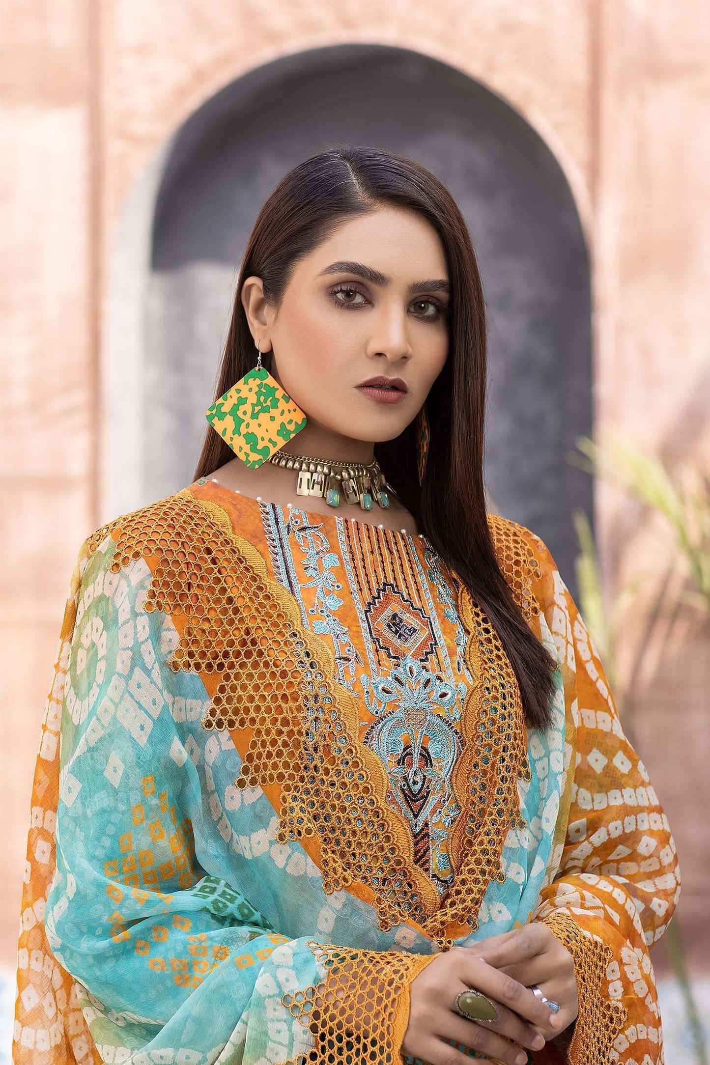 Verdigris - Digital Printed & Embroidered Lawn