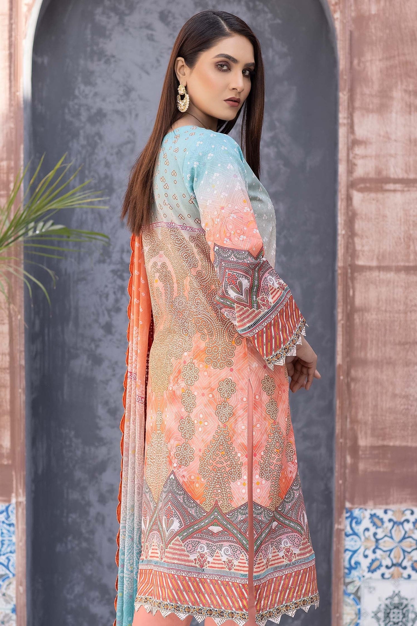 Pale Chestnut - Digital Printed & Embroidered Lawn